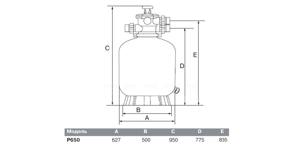фильтр песочный emaux с верхним вентилем p 650, д.650 мм (opus)