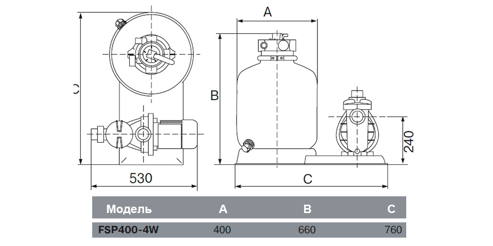 фильтровальная установка emaux opus fsp 400-4w (д.400мм, 5,3 м3/ч)
